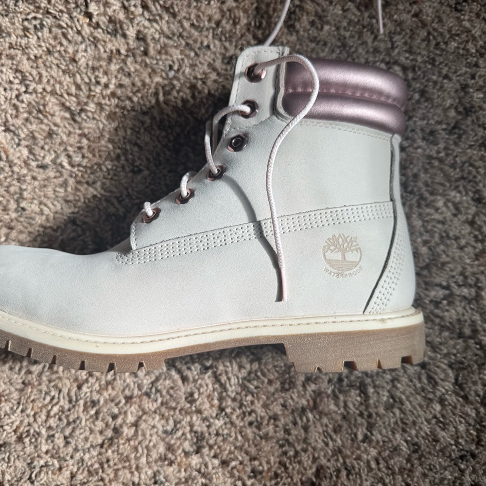 Timberland Gray Boots with Metallic Pink Highlights